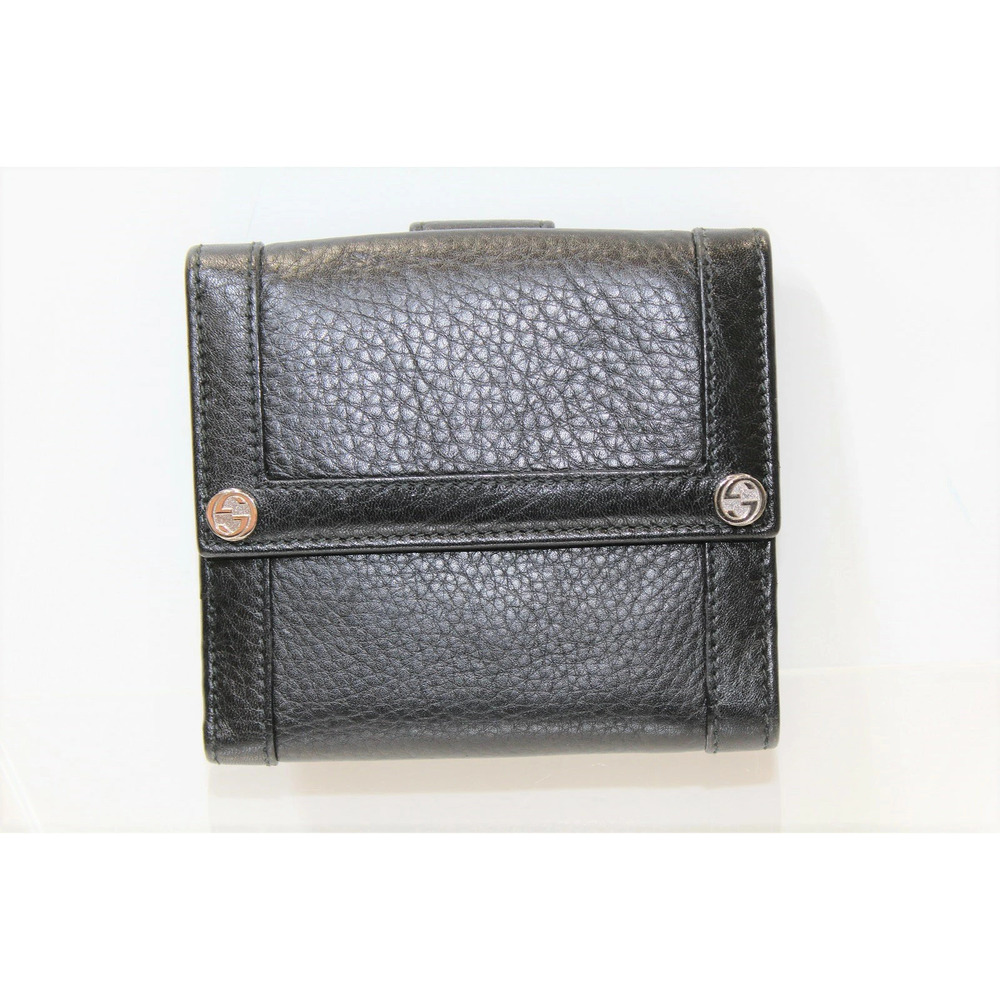 Gucci Leather Bi fold Wallet Double Snap Closure Black